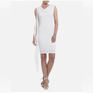 BCBG MAXAZRIA Elegant White Draped Dress Cowl Neck Sleeveless Size S